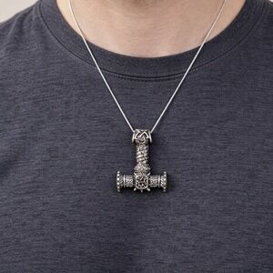 Vintage Thor Hammer Pendant Necklace 34g Norse Style